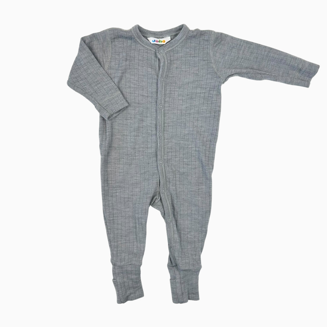 Pyjama bleu acier côtelé en laine mérino avec pied amovible 60cm (3M)