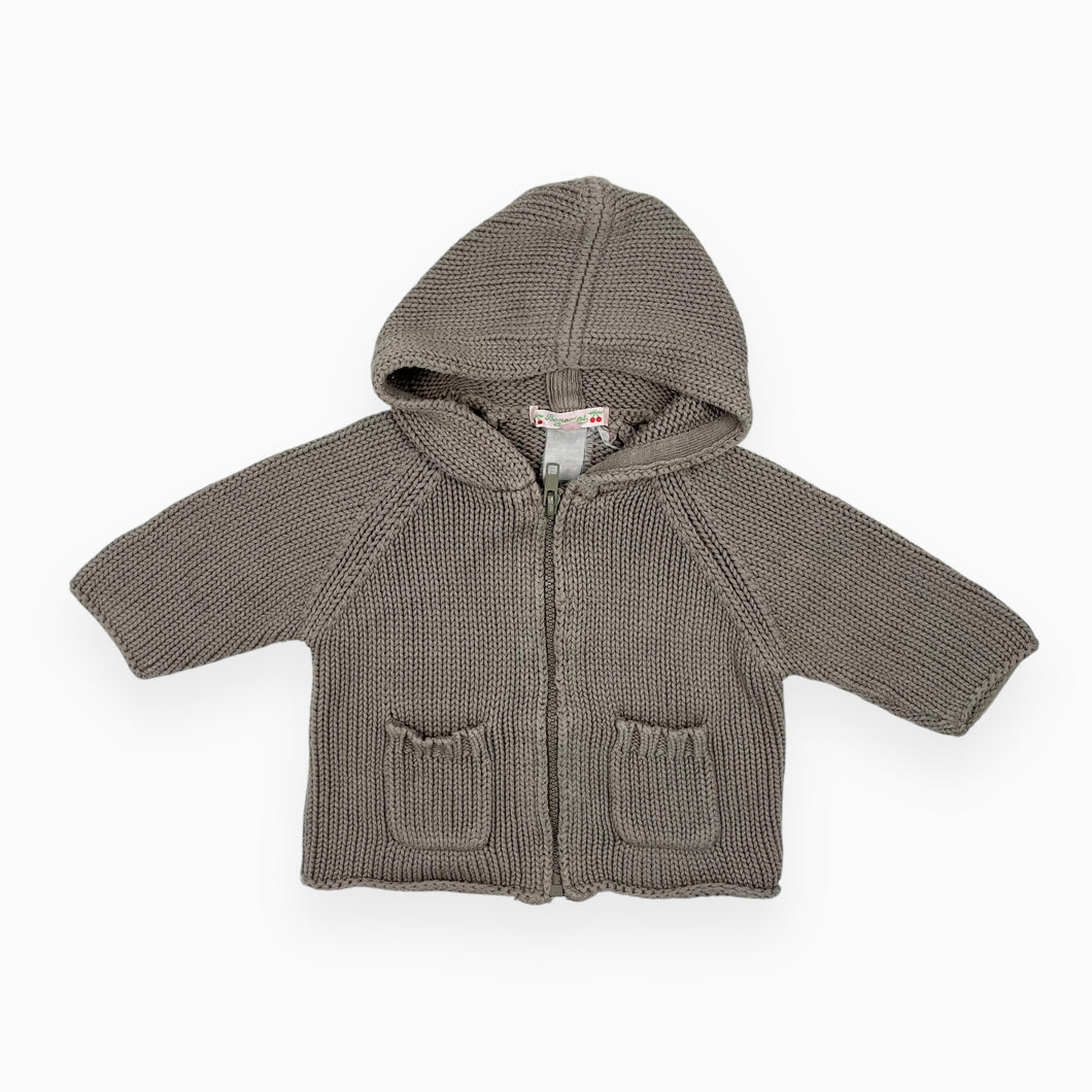 Cardigan à capuchon taupe en tricot de coton 6M