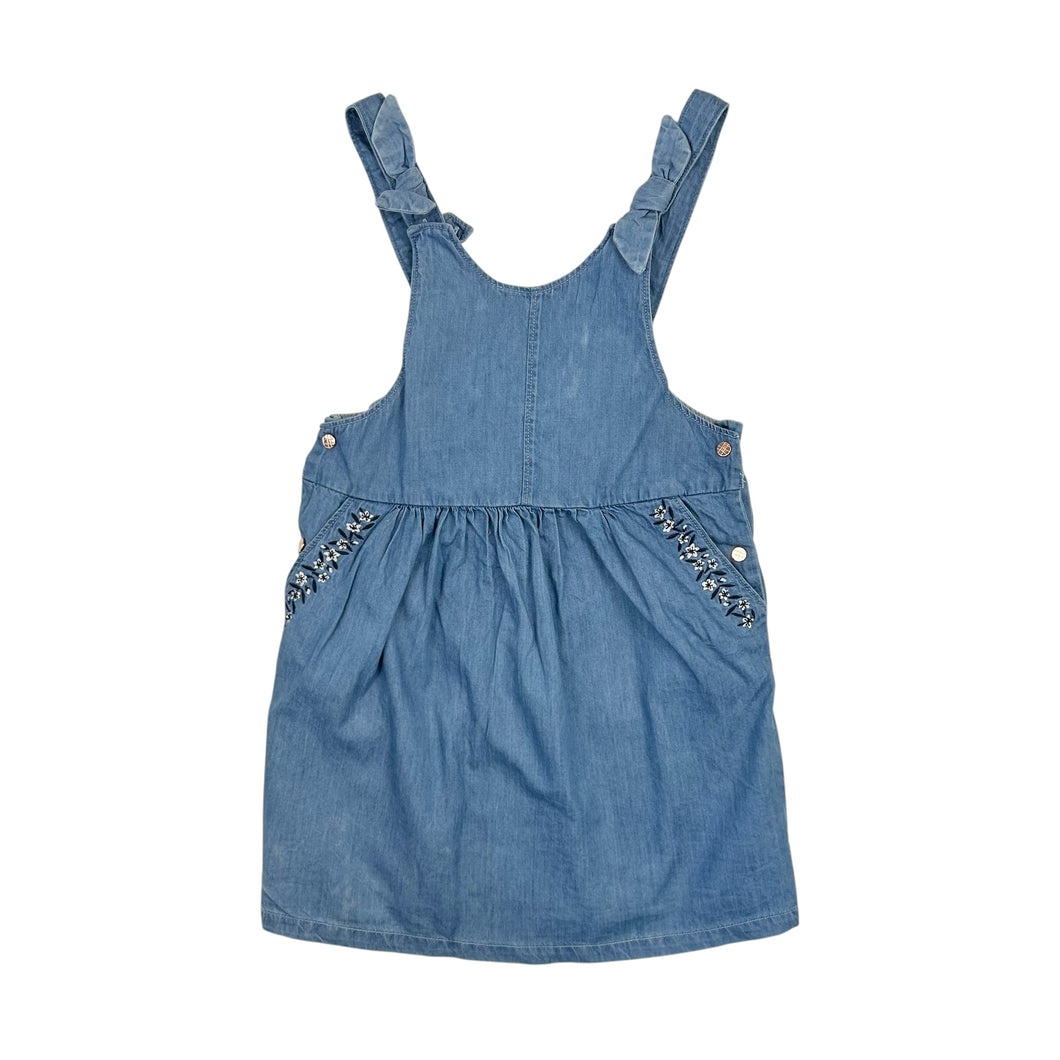 Robe tablier en coton chambray avec fleurs brodées 8Y