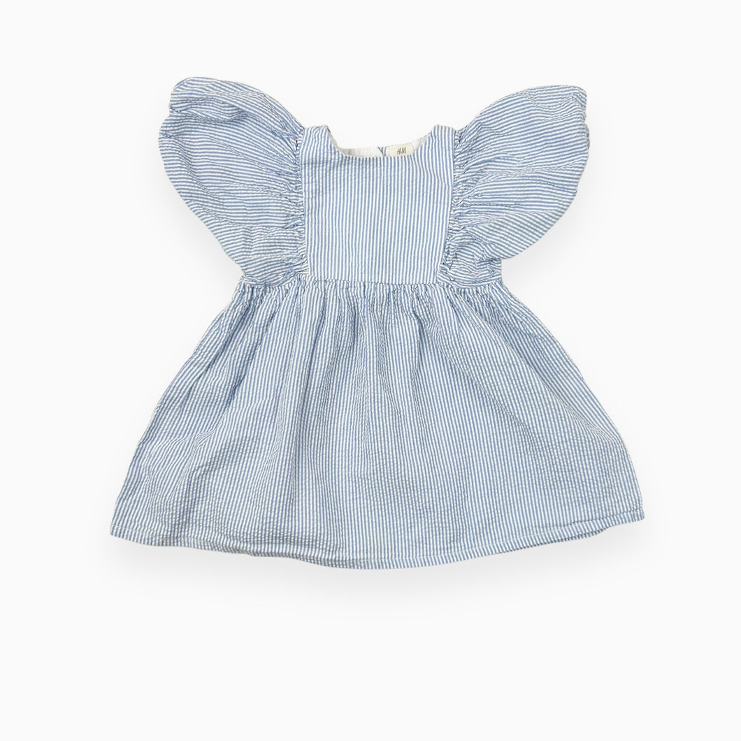 Robe en coton à rayures seersucker bleues et blanches 6-9M