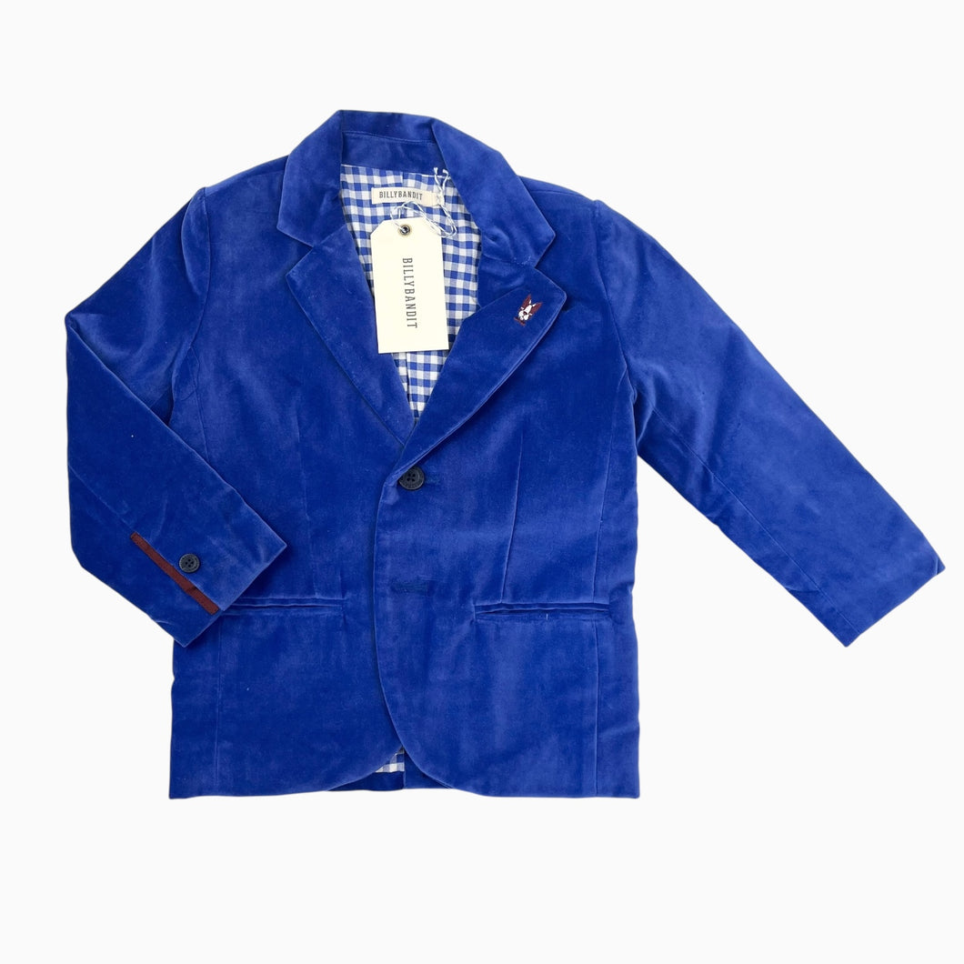 Veston bleu royal en velours doublé en coton 4Y