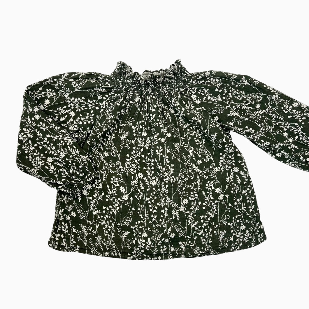 Blouse verte en mousseline de coton avec col smock 4-5Y