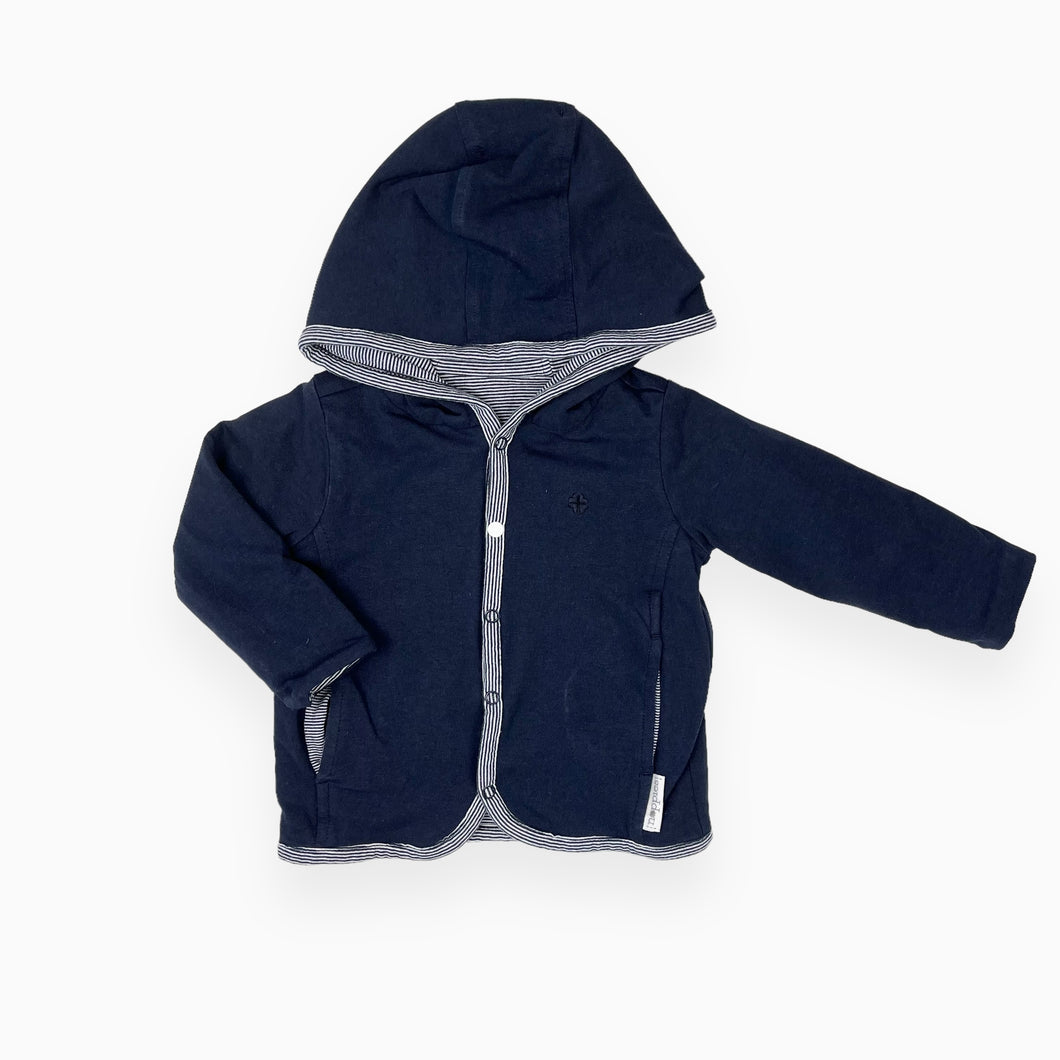 Veste à capuchon bleu marine réversible en coton extensible 3-6M