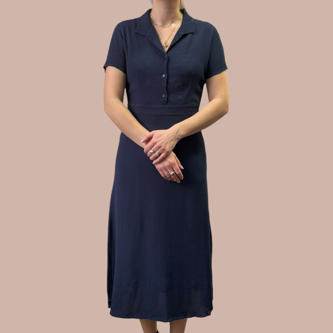 Robe marine à col chemise en viscose doublée en poly pour femmes S