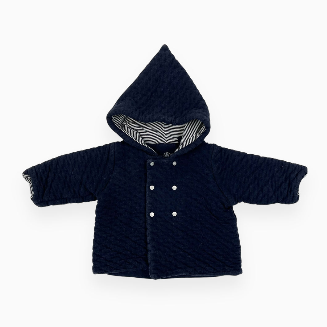 Veste à capuchon bleu marine en coton matelassé 6M