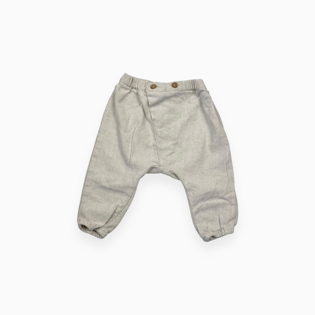 Pantalon beige en coton et lin avec boutons en bois 6-9M