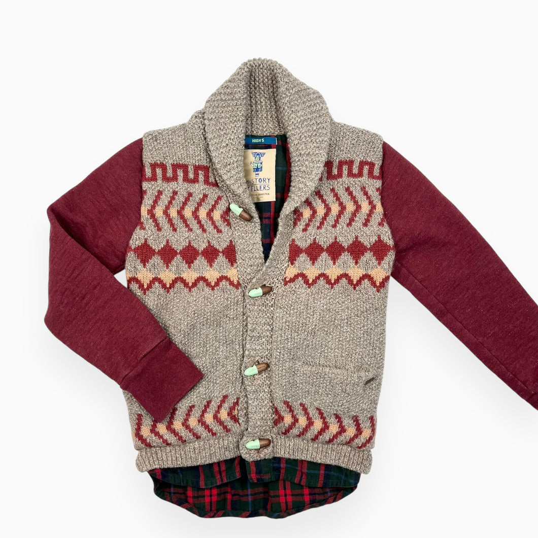 Cardigan taupe et bordeau en tricot et coton 5-6Y