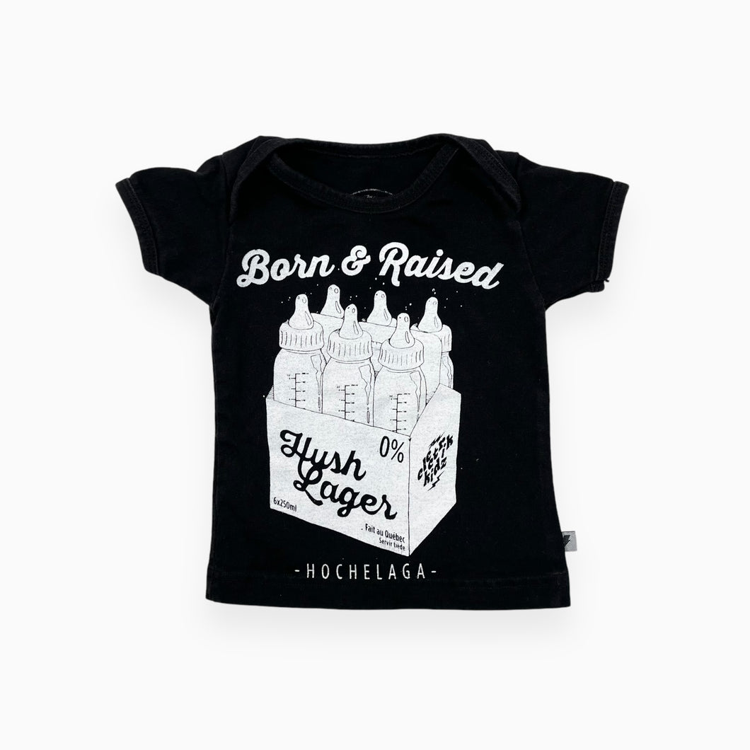 T-shirt noir en coton 'Born & Raised Hush lager' 0-3M