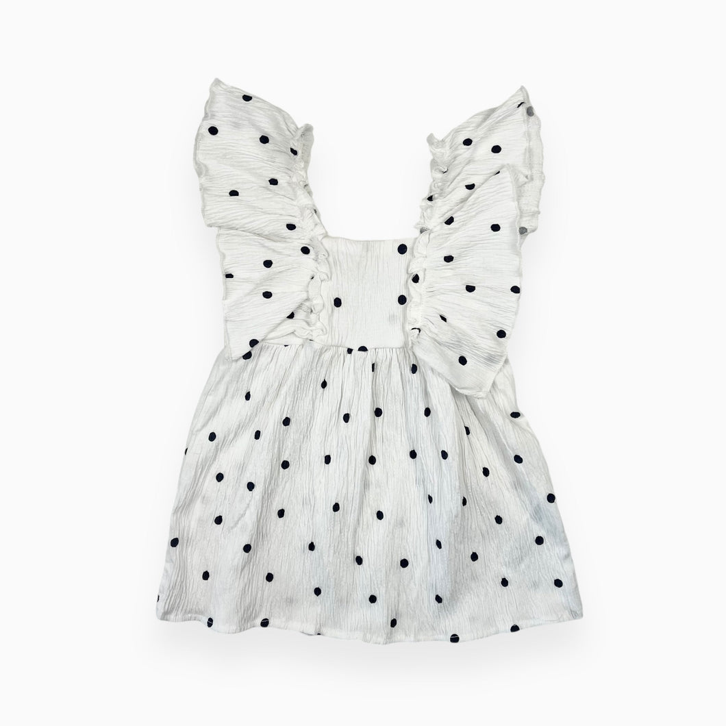 Robe blanche à pois noirs en poly et coton texturé 18-24M