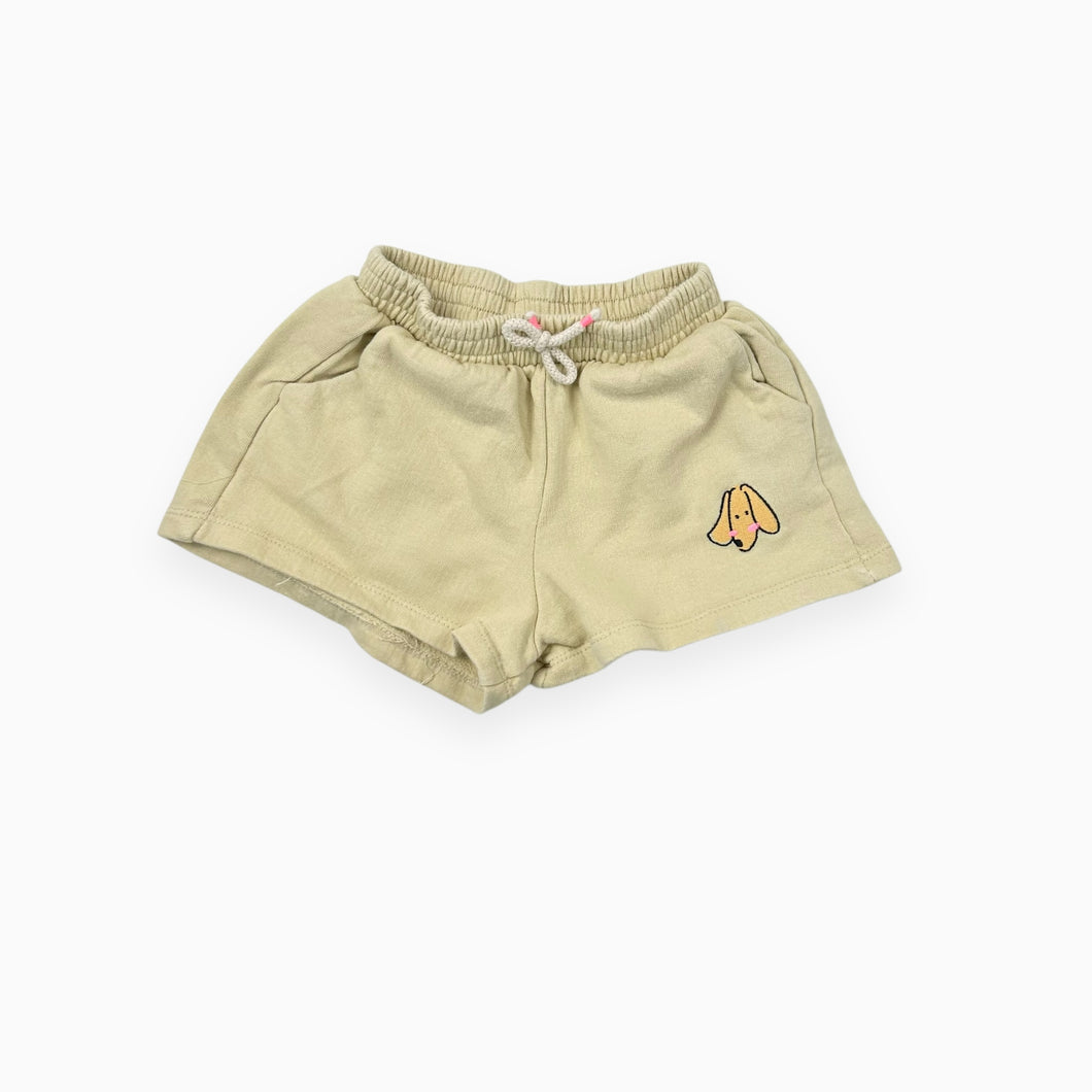 Short jaune paille en coton french terry avec broderie chien 18M