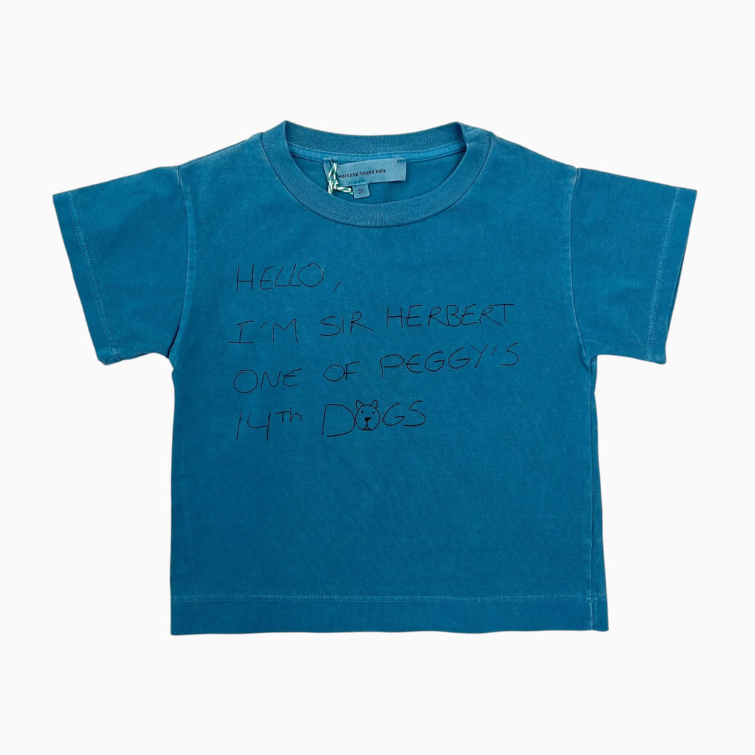 T-shirt teal en coton 'Hello, I'm Sir Herbert' 2Y