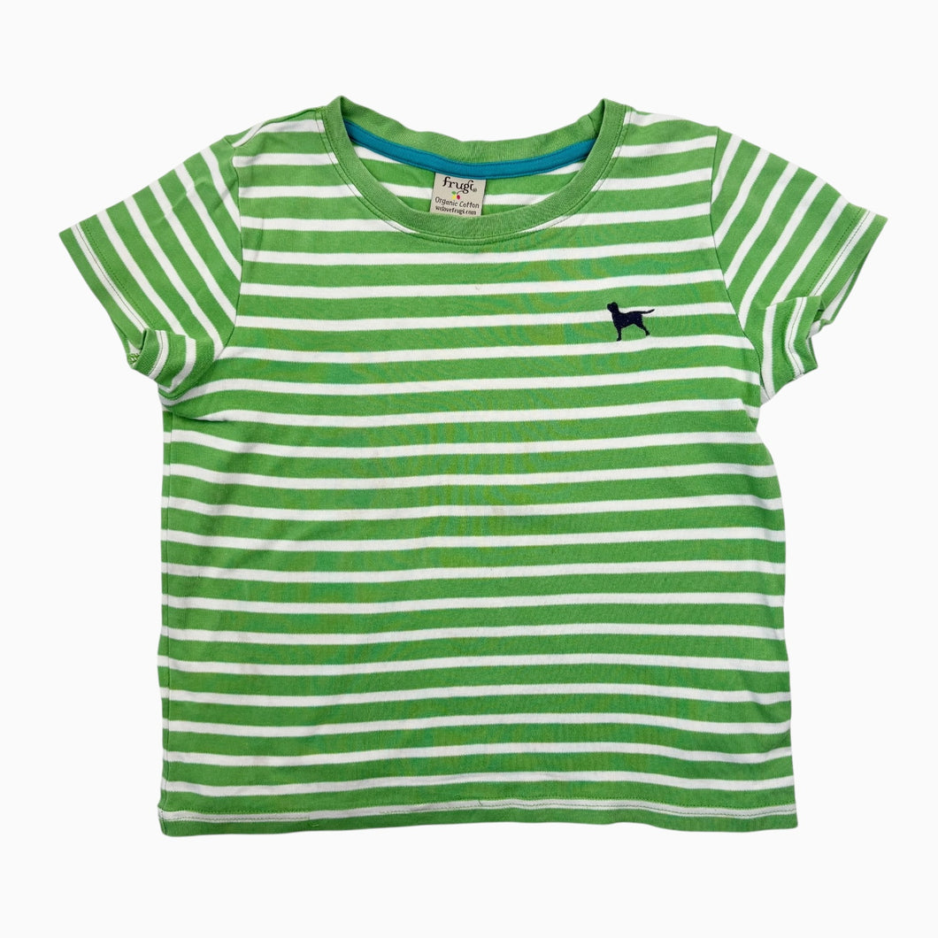 T-shirt vert pomme à rayures blanches en coton bio 116-122 (6-7Y)