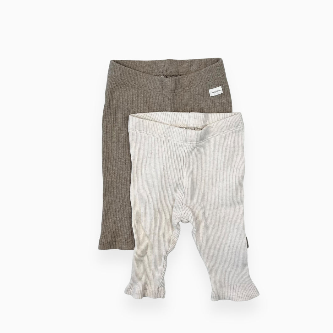 Duo de legging taupe et crème en coton cotelé 1-2M