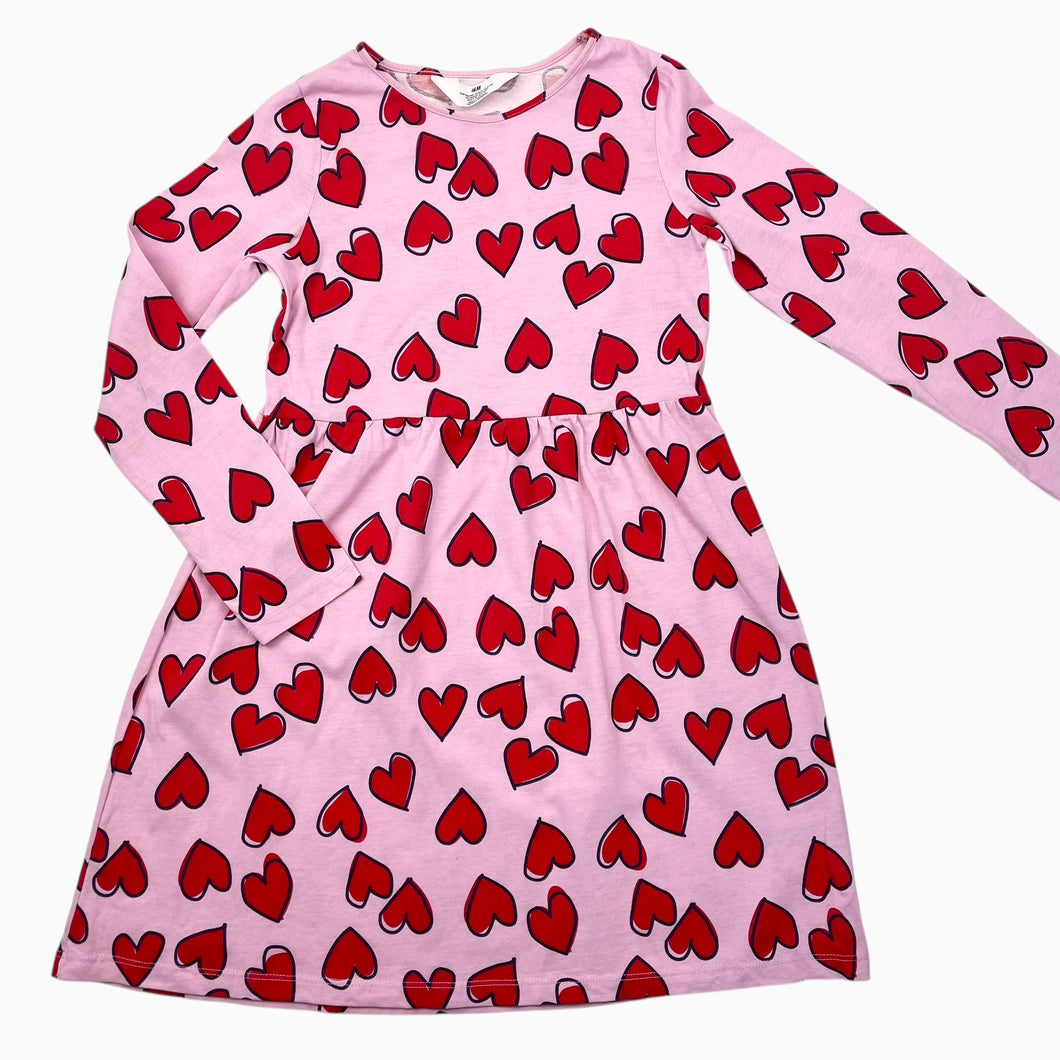 Robe en coton rose à larges coeurs rouges 8-10Y