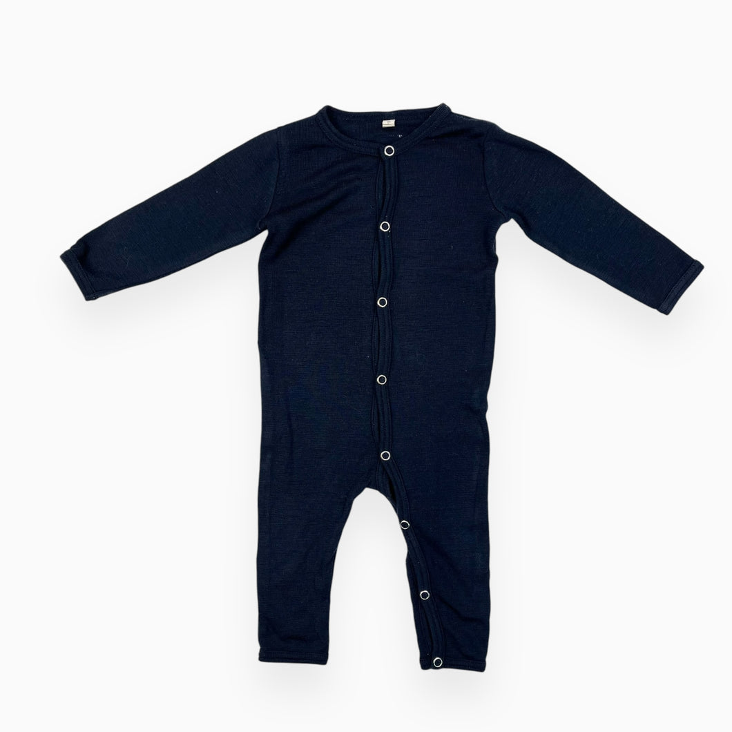 Pyjama bleu marine en fin tricot de laine douce 6-12M