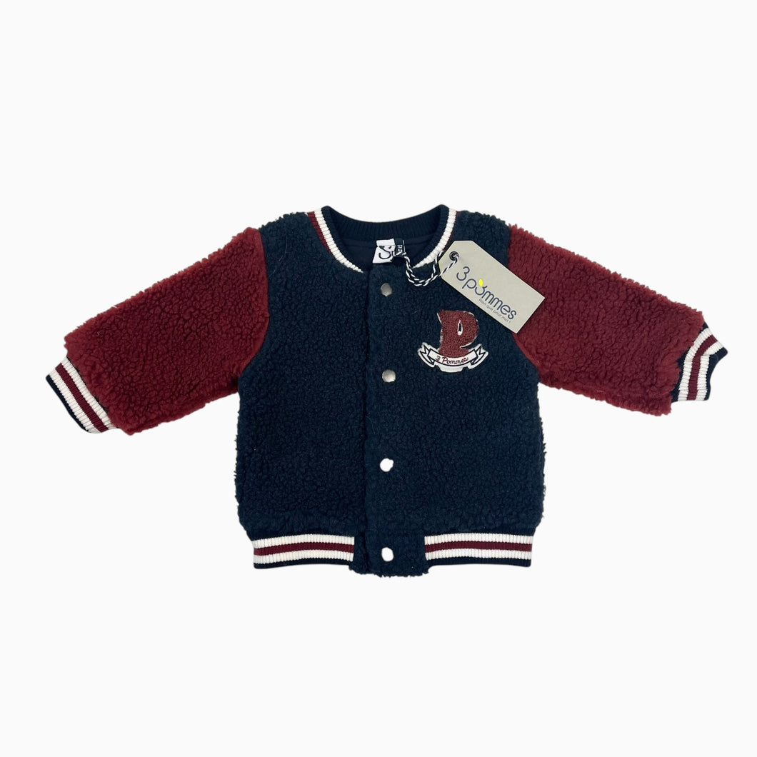 Veste style 'bomber' marine et rouge vin en teddy doublée en coton 3-6M