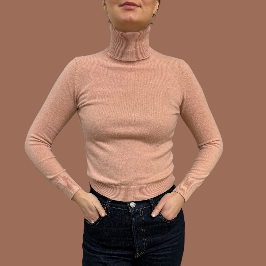 Pull rose à col roulé en tricot de cachemire pour femmes XS