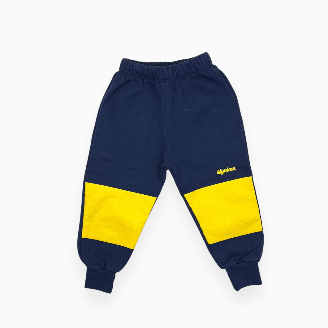 Pantalon de jogging bleu marine et jaune en coton ouaté bio 2Y