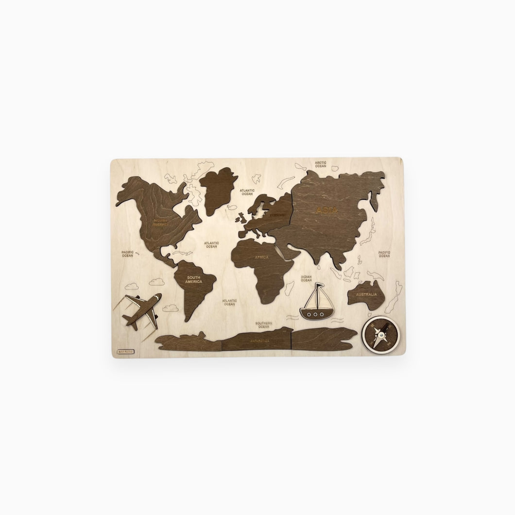 Casse-tête carte du monde en bois 50 x 34 x 1.3 cm