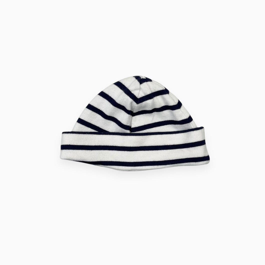 Tuque en coton blanche à rayures marines 47-49cm