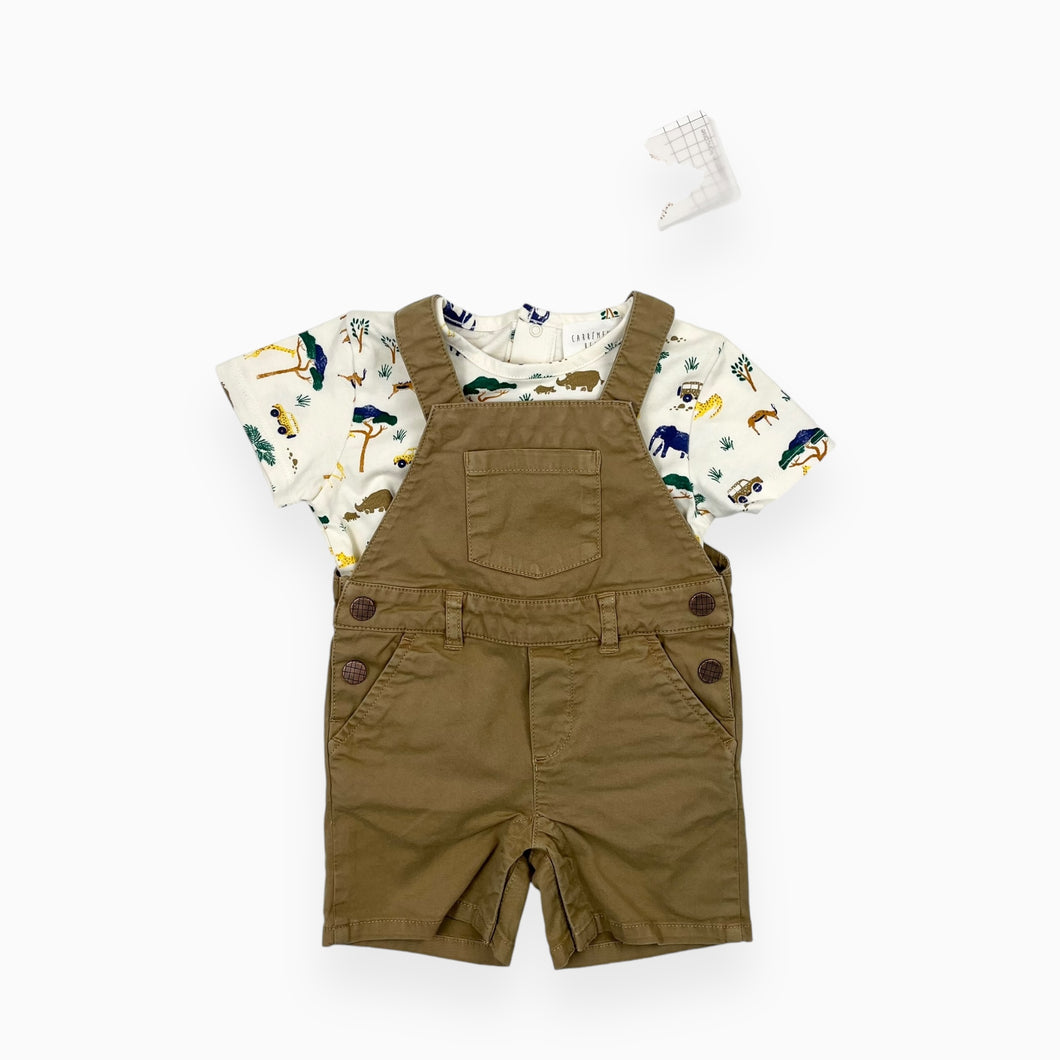 Shortall olive en coton élastane avec t-shirt en coton à imprimé safari 6M