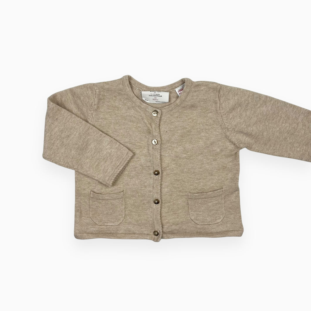 Cardigan beige en tricot de coton extensible 6-9M