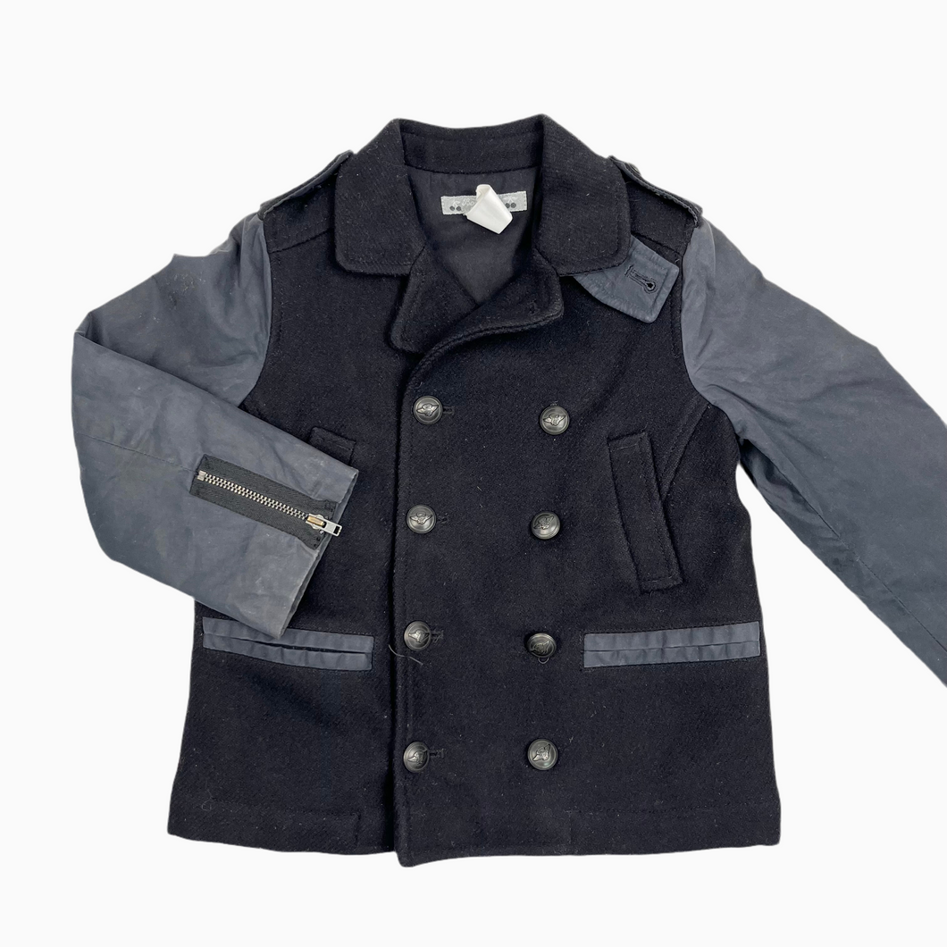 Manteau noir en laine avec manche en coton 4Y