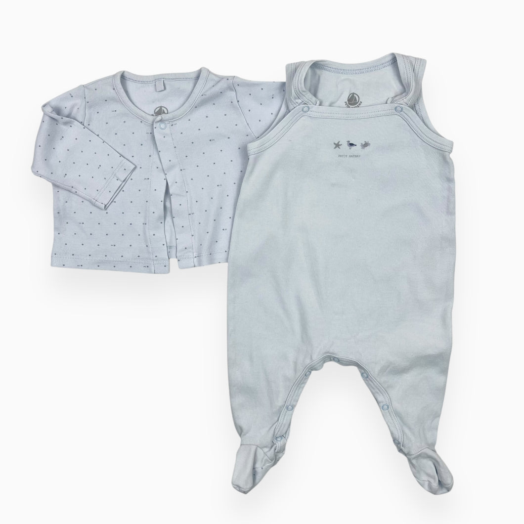 Ensemble bleu pâle combi sans manche avec pieds en coton bio 3M