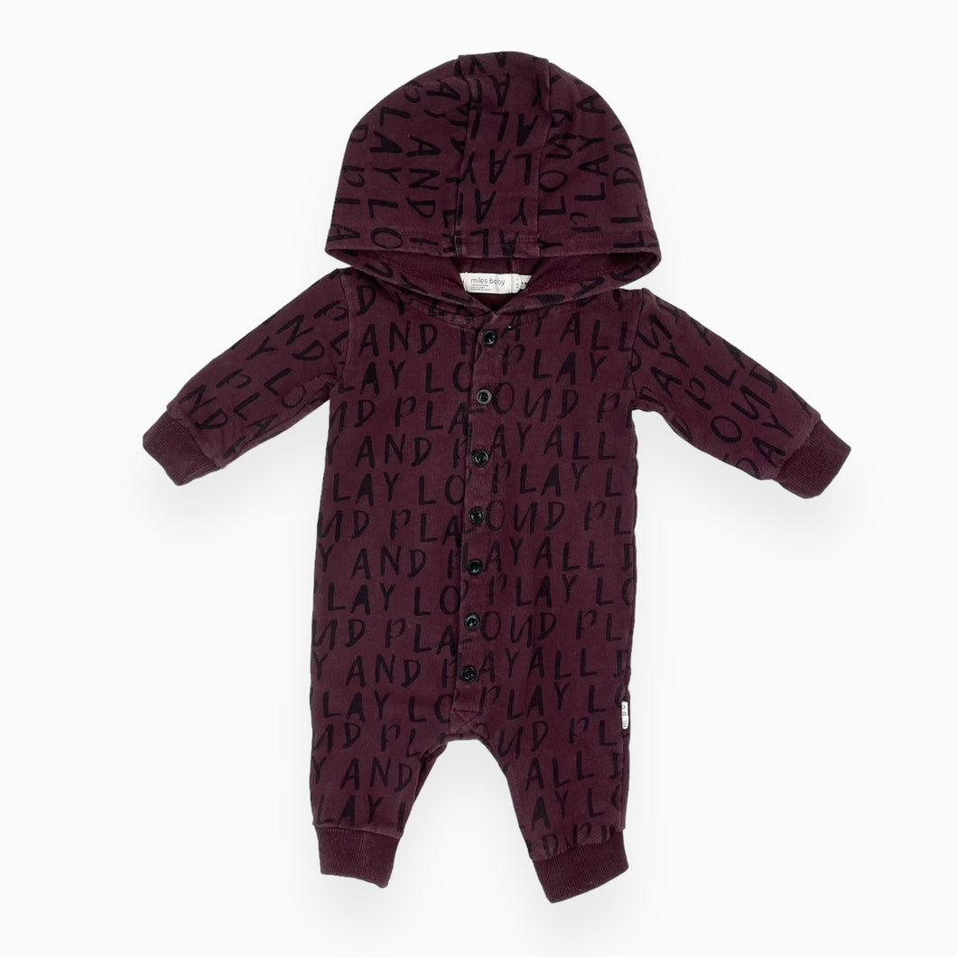 Combi aubergine en coton french terry 3M