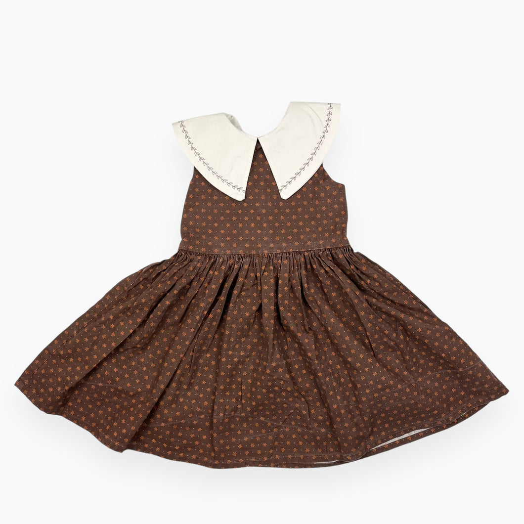 Robe chocolat en coton avec large col brodé 4-5Y