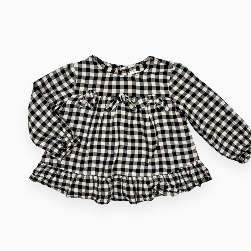 Blouse en viscose à carreaux noirs et crèmes 9-12M