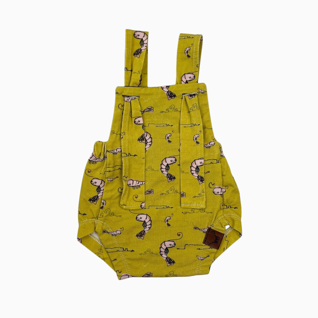 Barboteuse jaune en coton et spandex à imprimé crevettes 3-6M