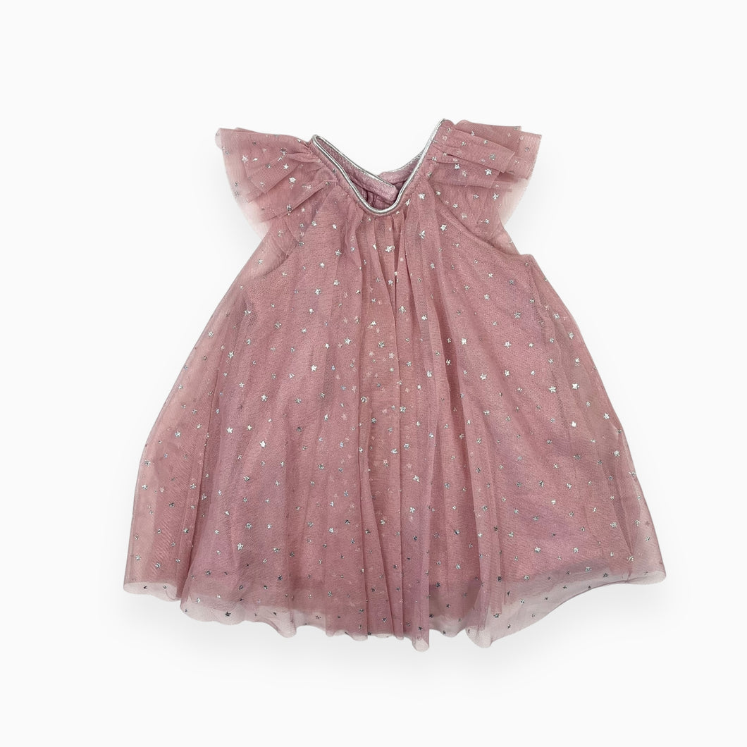 Robe en tulle à motif étoilé argenté 4-6M