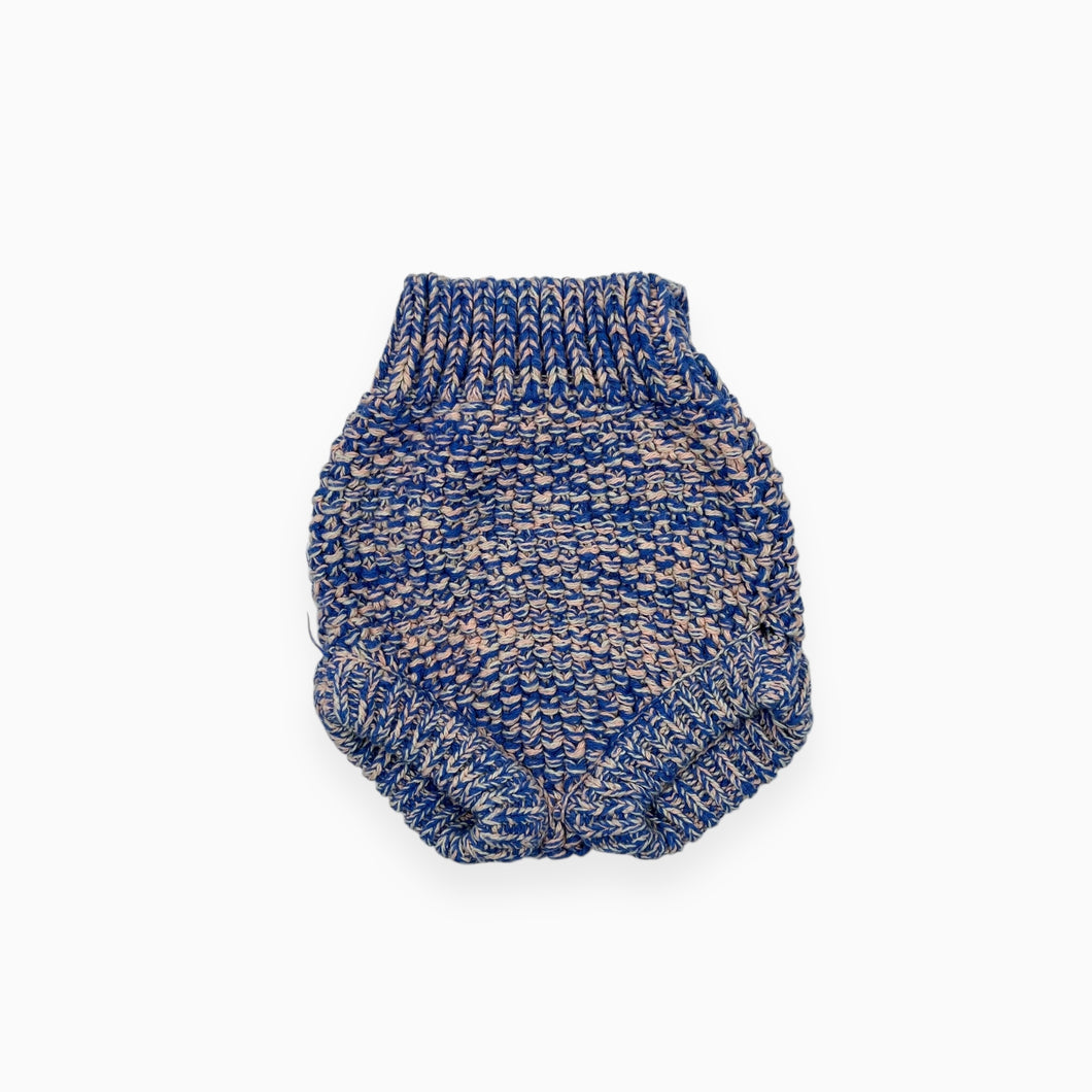 Bloomer en tricot de coton bleu et rose avec broderie de chien 3-6M