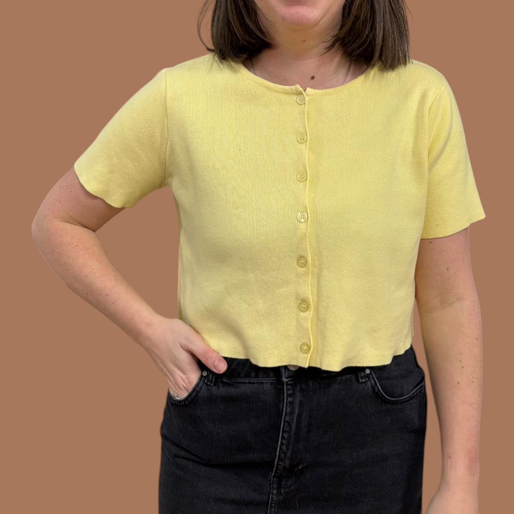 Cardigan cropped jaune sorbet en coton cotelé pour femmes L