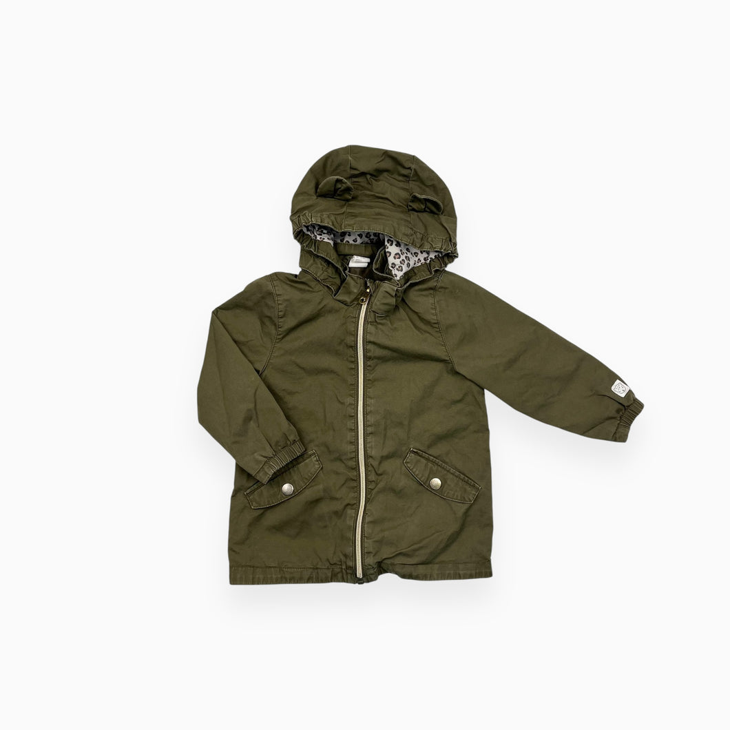 Manteau vert kaki en coton avec capuchon oreille 12-18M