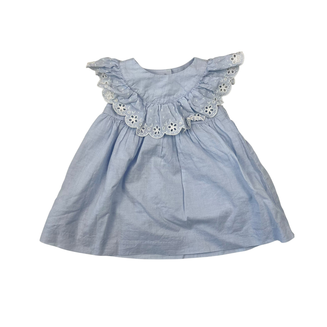 Robe bleu ciel en coton avec broderies 0-3M