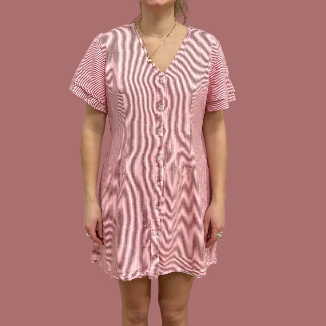 Robe à rayures rouges et blanches en rayonne doublée pour femmes L (Fit S-M)