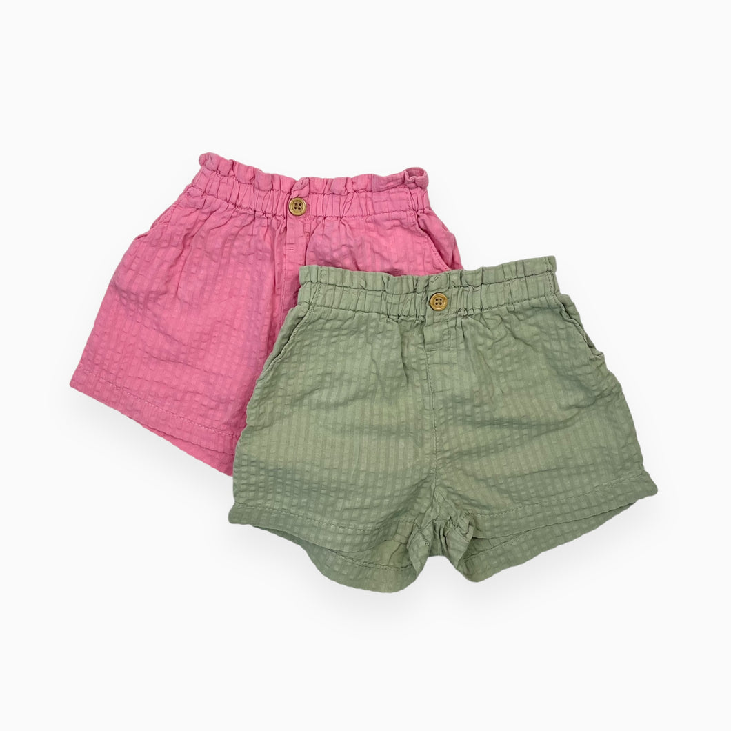 Duo de shorts sauge et pétunia en coton texturé à taille élastique 9-12M