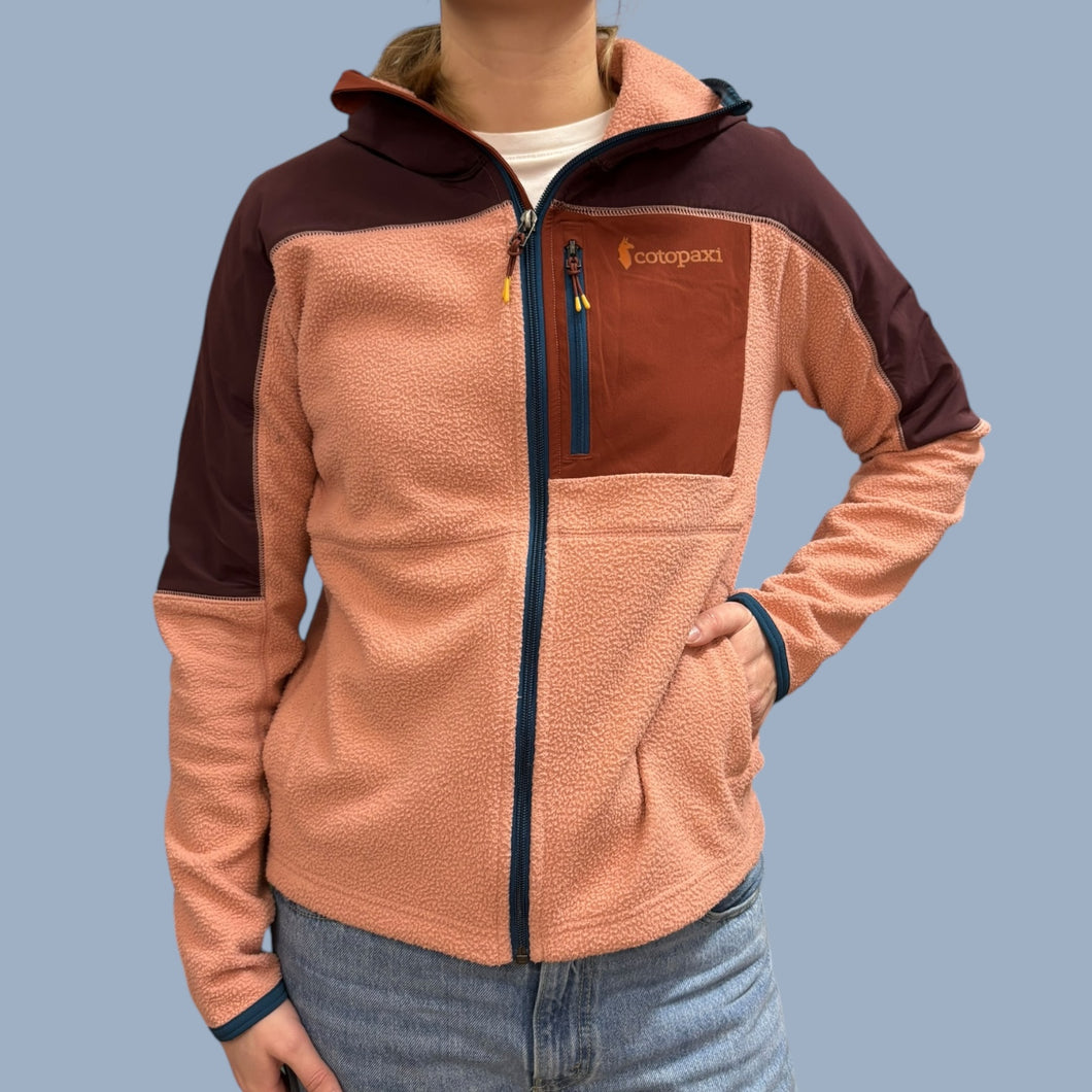 Veste en polar à capuchon rose, rouille et aubergine en polar de poly recyclé pour femmes S