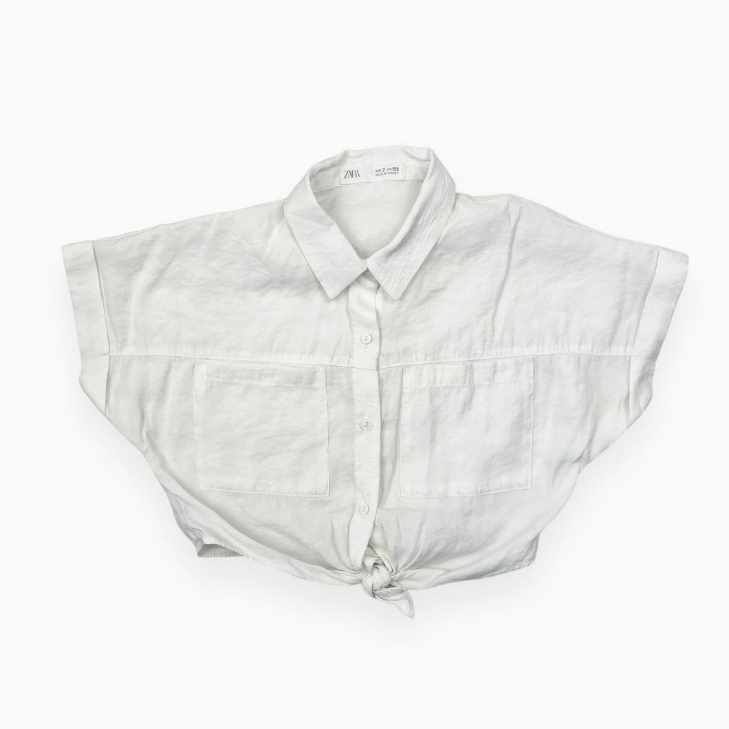 Blouse cropped nouée au devant en coton et poly 7Y