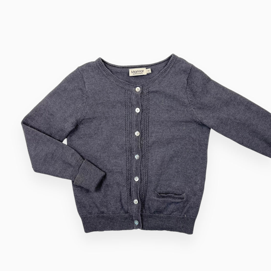 Cardigan gris foncé en fin tricot de laine et coton 4Y