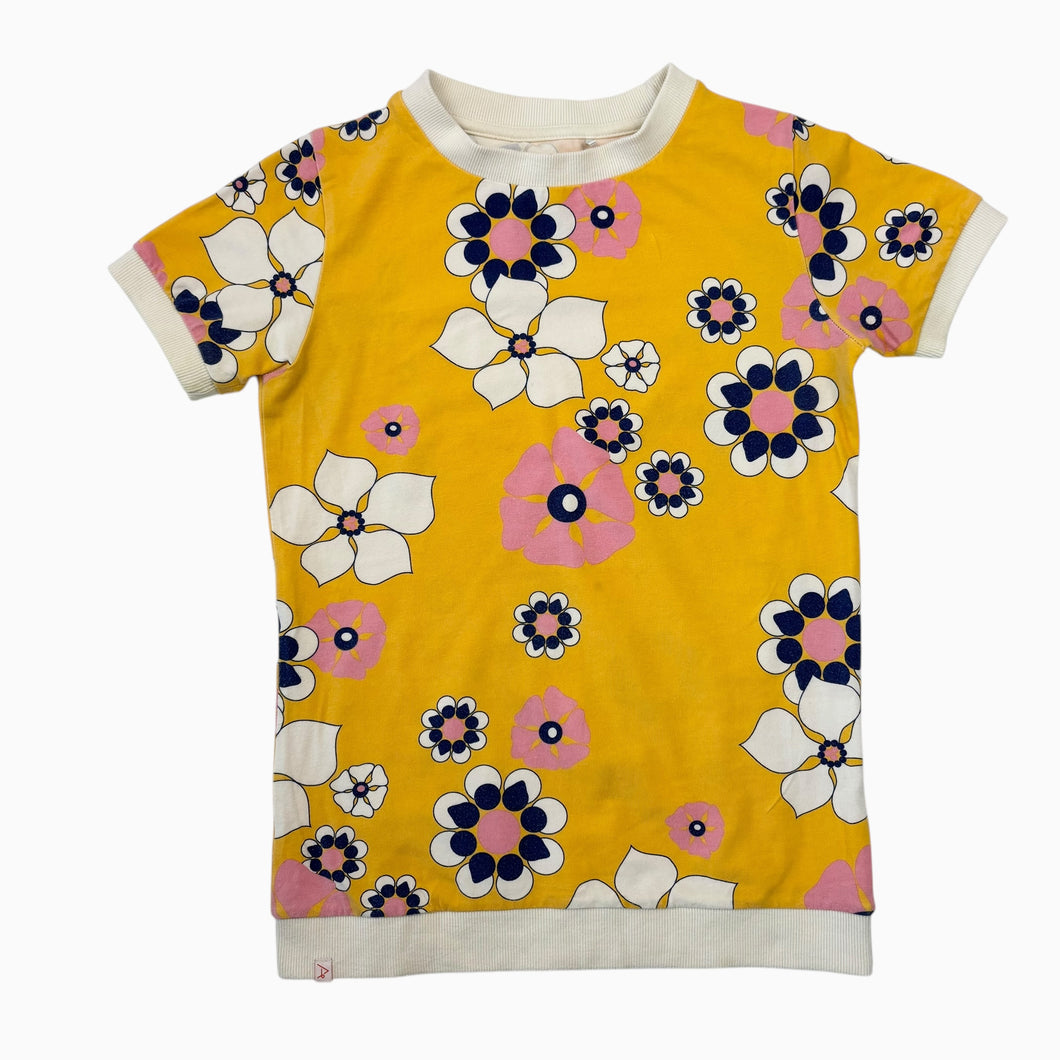 T-shirt jaune en coton bio et modal extensible à imprimé floral rose et crème 146 (11Y)