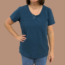 Charger l&#39;image dans la galerie, T-shirt teal en coton bio et rayonne de bambou pour femmes L
