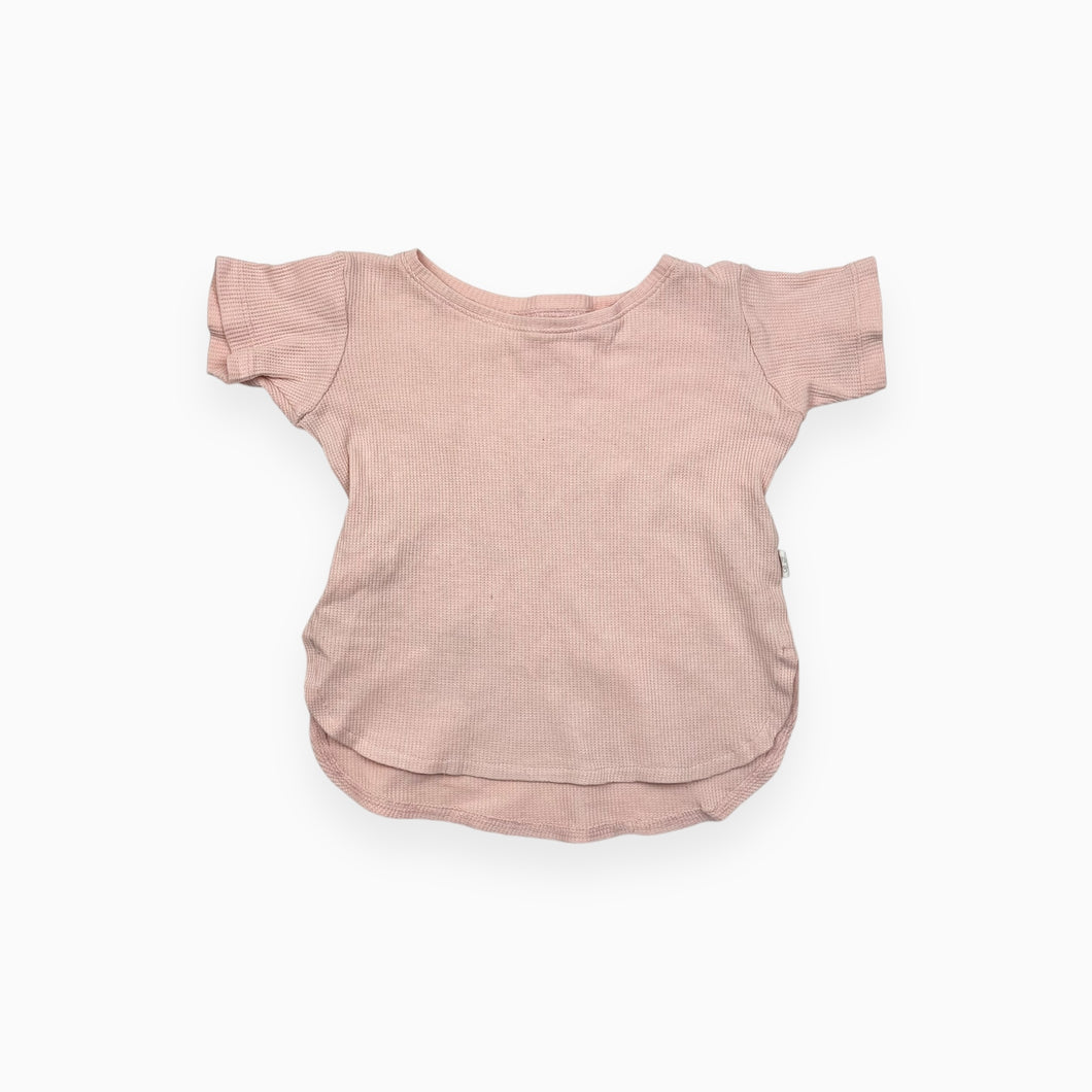 T-shirt rose poudré en coton gaufré bio 1-3Y