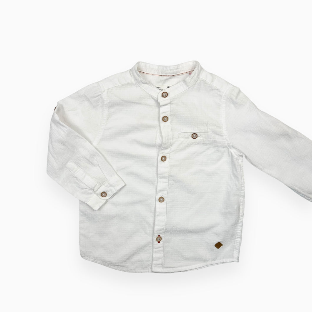 Chemise blanche à col mao en coton texturé 12-18M