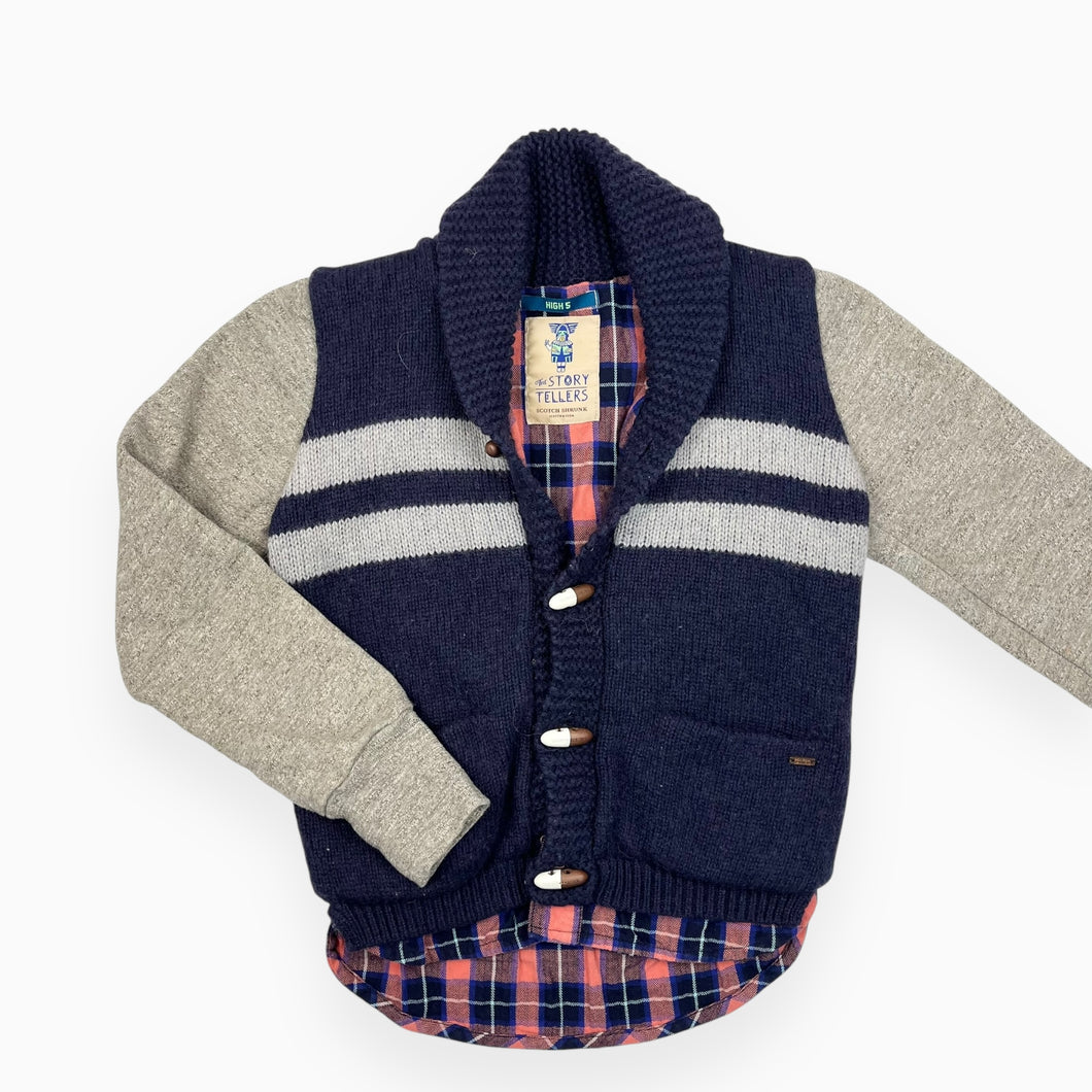 Cardigan marine et gris en tricot et coton 5-6Y