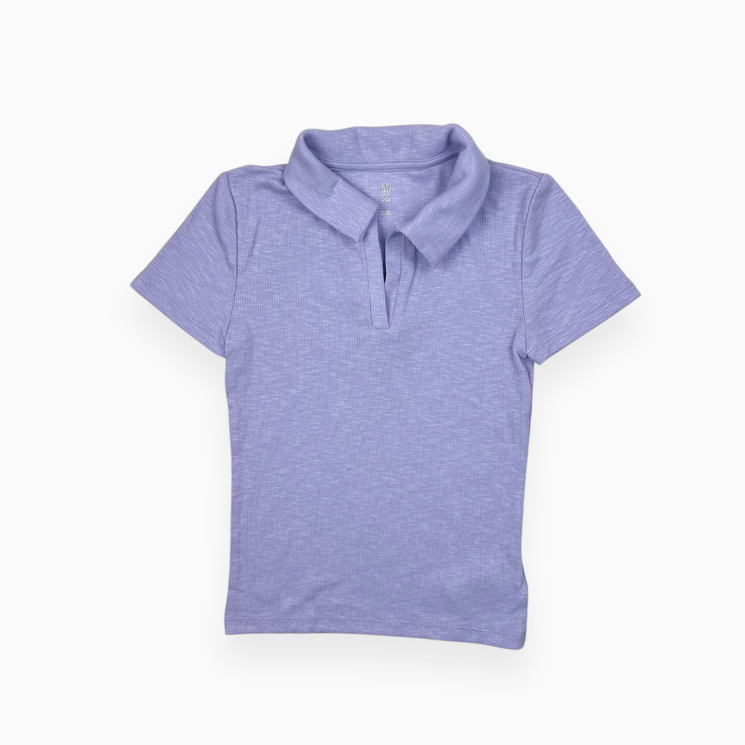 T-shirt à col polo lavande en coton cotelé extensible M (8Y)