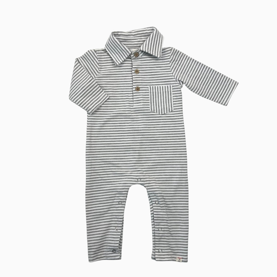 Combi à col chemise en coton à rayures grises et blanches 3-6M