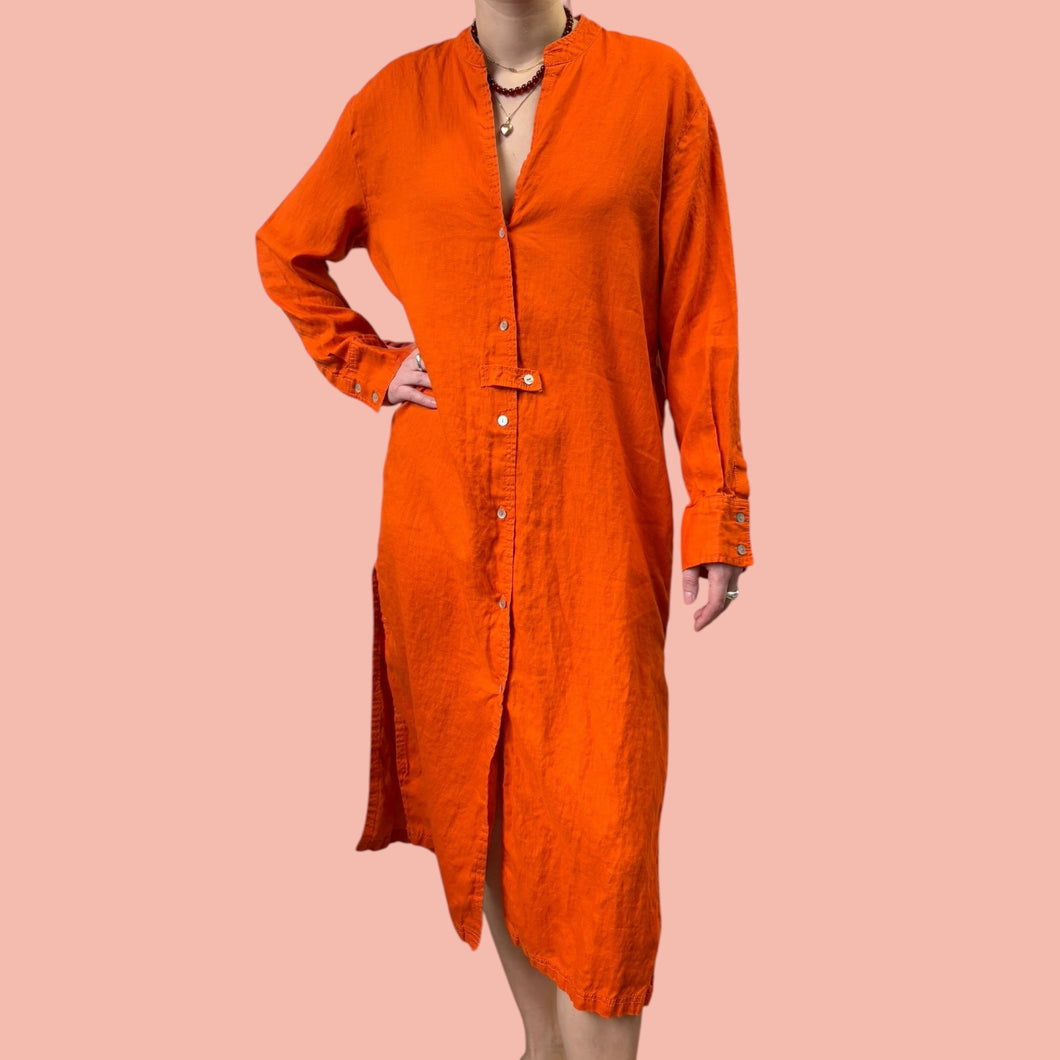 Robe style tunique orange crush 100% lin pour femmes S